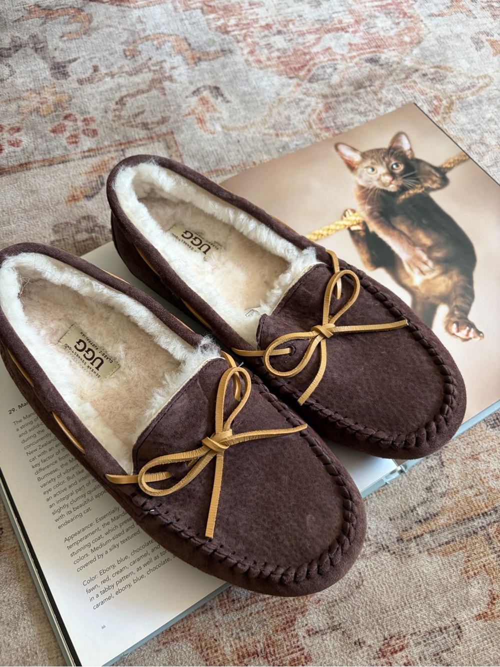 UGG Brown Suede Moccasin Slipper with Cream Shearling